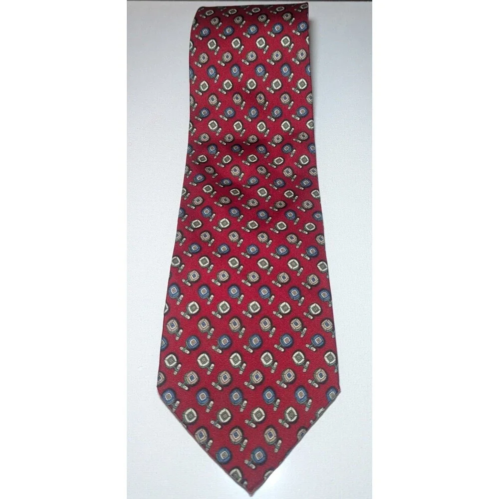 Brooks Brothers Necktie Mens Tie Burgundy Red Geometric Pattern 100%-Silk